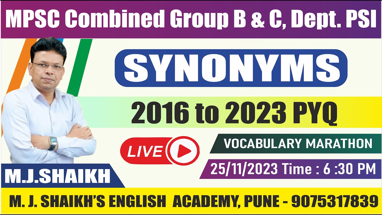 All SYNONYMS PYQ 2016 To 2023 By M.J.Shaikh Sir 