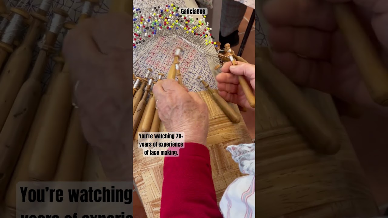 Lace maker in Galicia, Spain with 70+ yrs of experience. ❤️ #bobbinlace #fiberart #lace #lacemaking