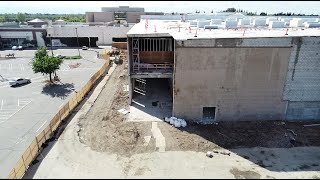 Drone flies above Dave & Buster's site at Modesto's Vintage Faire Mall