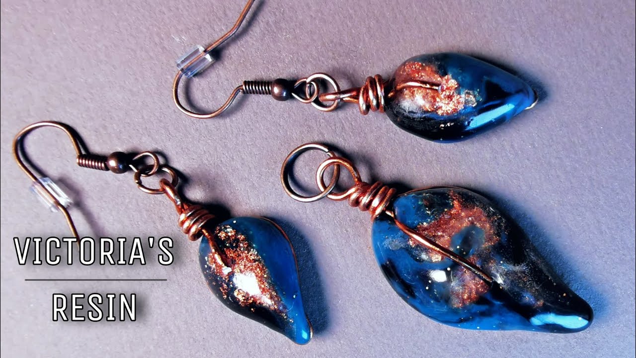 I made this epoxy resin jewelry set without mold / DIY earring and pendant Leaflet