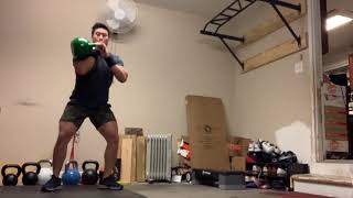 KB complex - 24kg x 2 clean, 1 press, 3 squats per arm, 5 pull-ups - 10 rounds