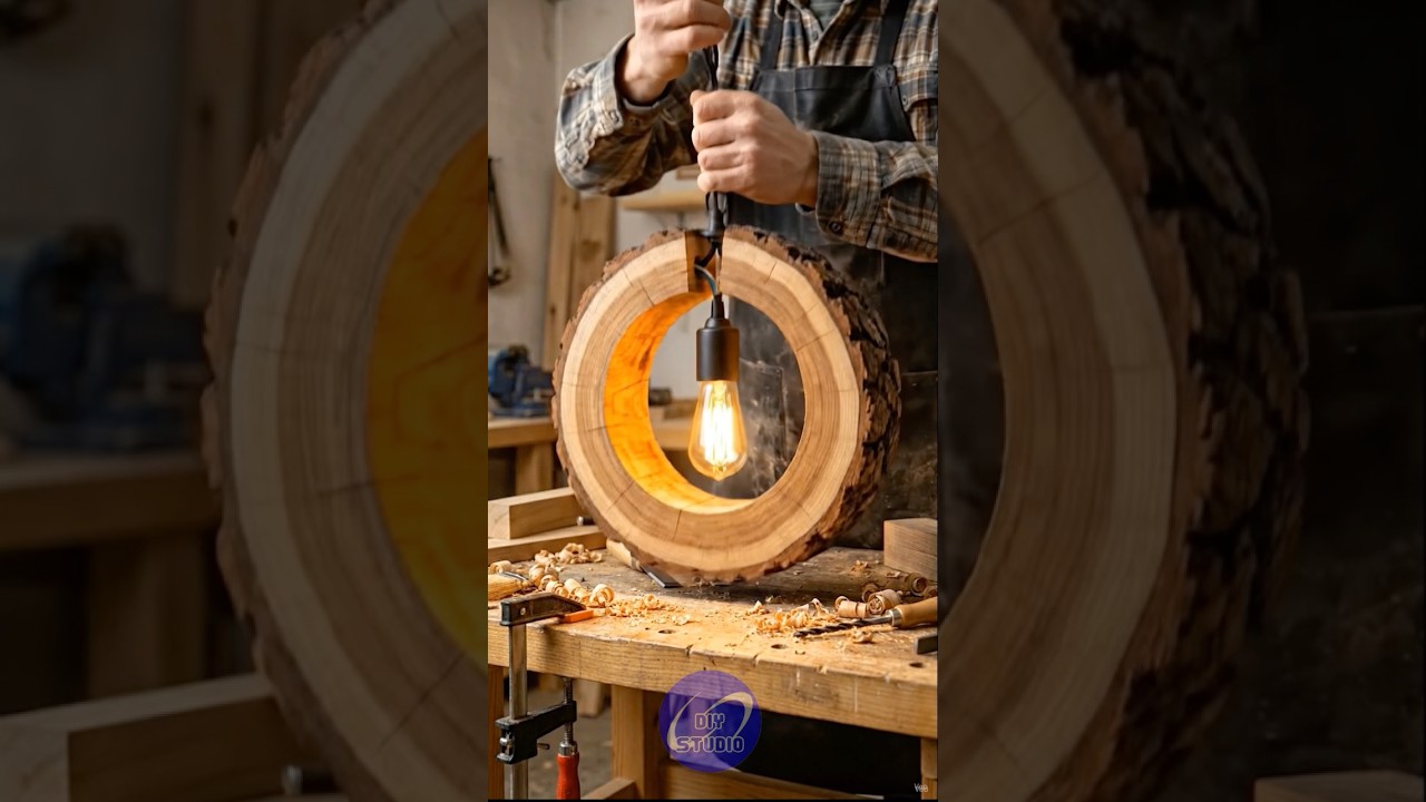 DIY Building a Rustic Log Pendant Light | Amazing Woodworking Lamp Transformation #woodworking