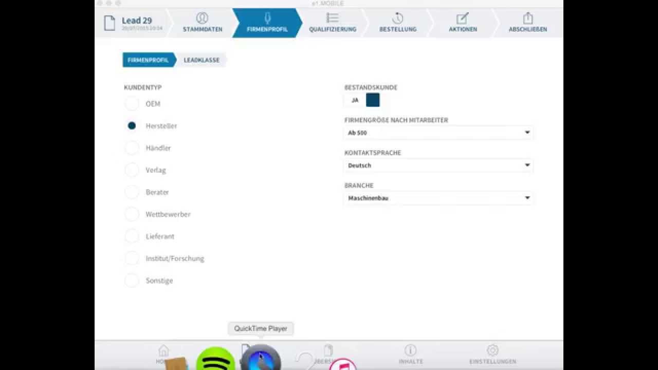 e1.Mobile: 02 Mobile Leaderfassung auf Messen: Erste Firmenqualifizierung