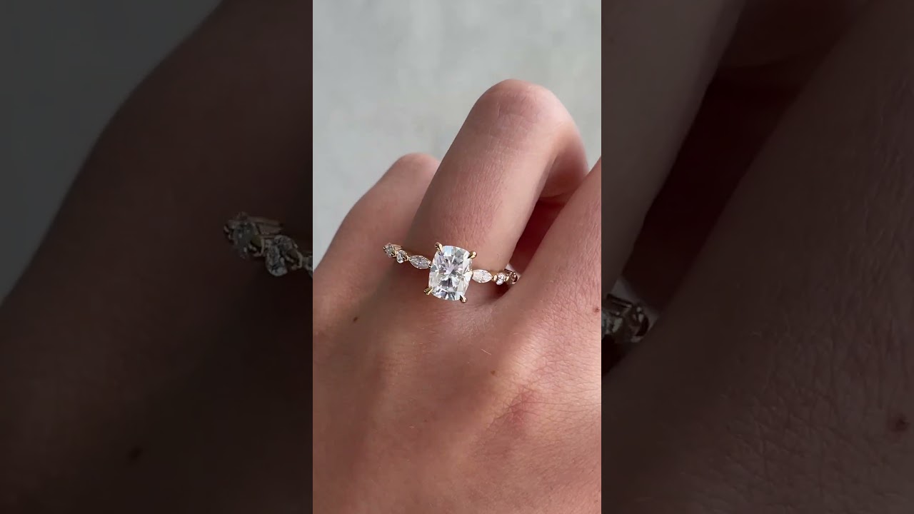 Elongated Cushion Solitaire with Accent Stones Diamond Ring ~Discover Your Engagement Ring