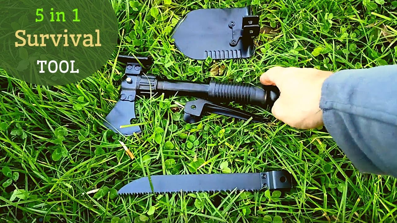 5 in 1 Survival Tool Axe, Shovel, Knife, Saw, Pickaxe, Compass, Hammer