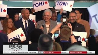 Cook Co. Board President Toni Preckwinkle speaks after projected win