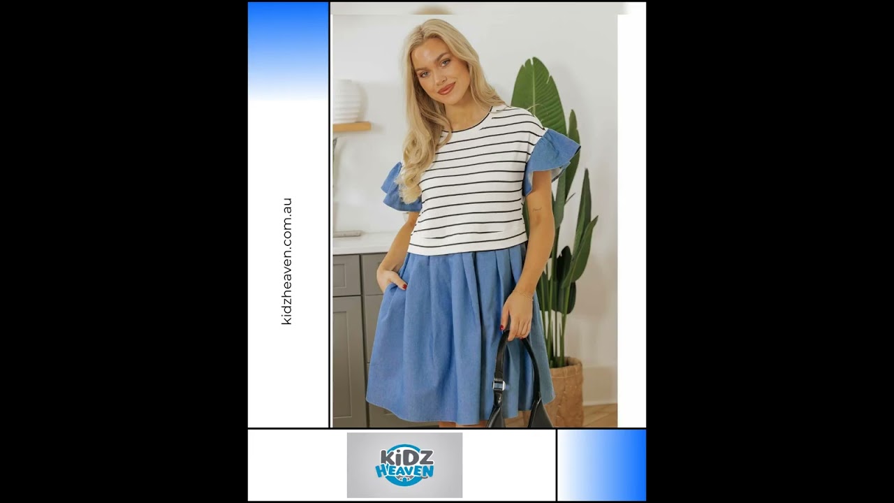 Black Stripe Ruffle Denim Patchwork Round Neck Mini Dress - XL