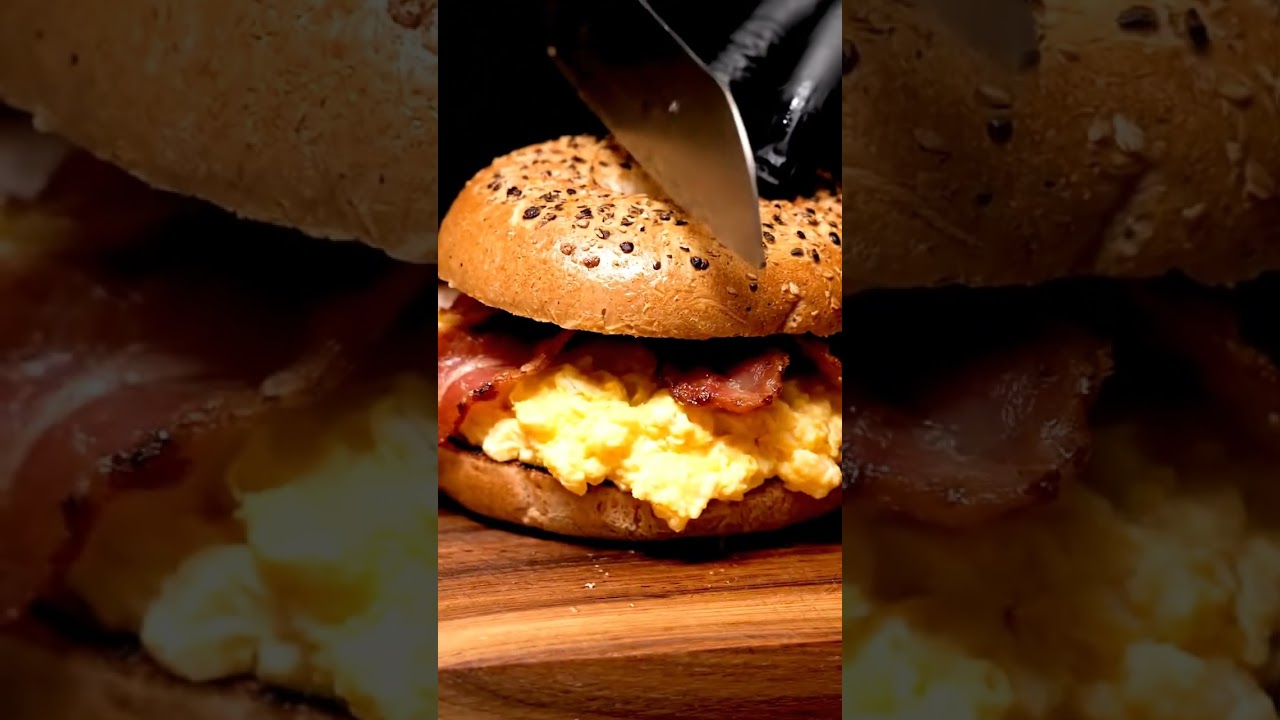 pov nyc night scrambled bacon everything bagel asmr 