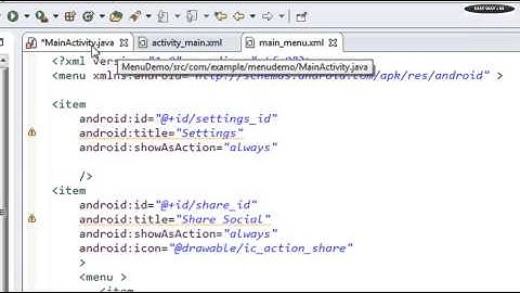 Android tutorial for beginners - 109 - Handling Click Events of Options Menu