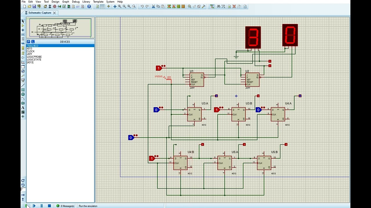 Simulation sous proteuse isis compteur asynchron module 4 et des registres