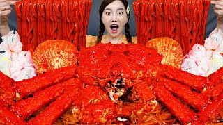 [Mukbang ASMR] Giant King Crab 🦀 Stir-Fried Spicy Jjampong \& Flower-Shaped Tempura 🌸 Recipe Ssoyoung