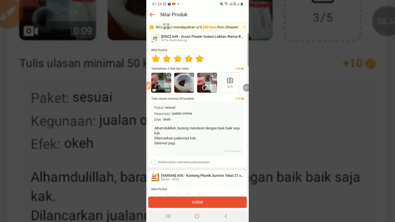 Cara Mudah Dapatkan Koin Shopee dengan Memberikan Penilalian pada Produk via Aplikasi Shopee