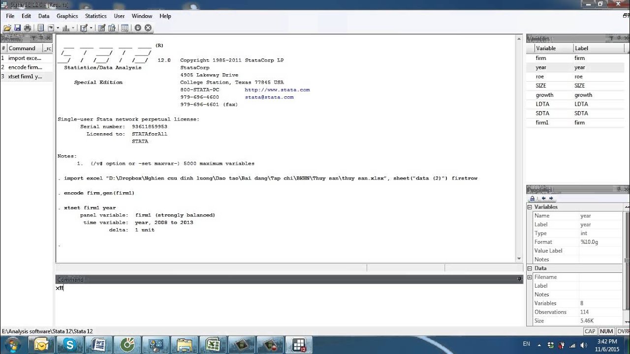 Hướng dẫn chạy mô hình dữ liệu bảng (Panel data) với fixed và random effect trên STATA
