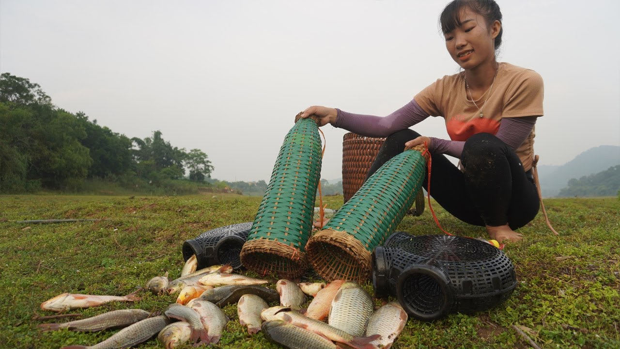 Fishing Video: Catch many fish with bamboo baskets go to sell fish ...
