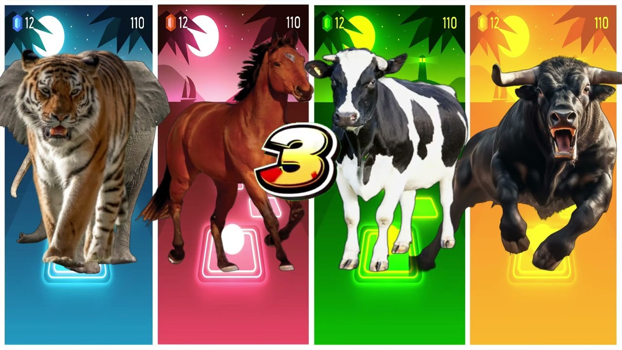 Funny tiger🐅🆚Funny bull🐂🆚Funny Cow🐂🆚Funny horse🐎🔴Tiles Hop EDM Rush