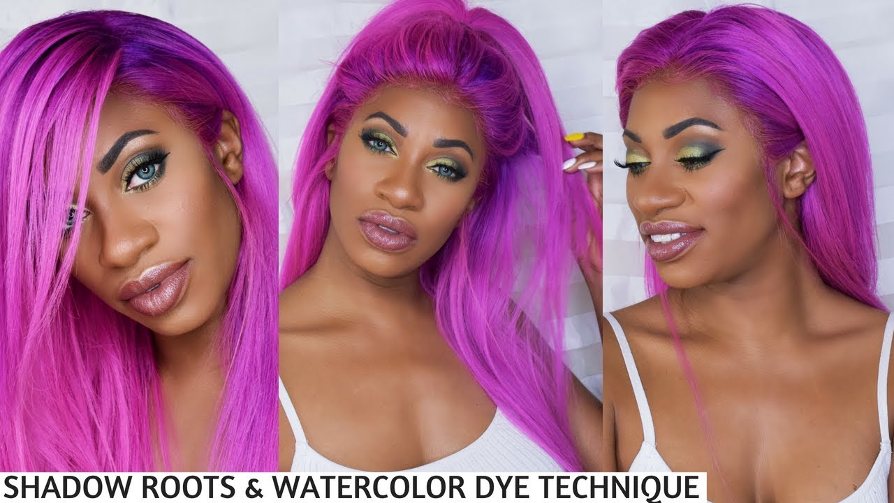 Hot Pink Purple Shadow Roots Watercolor Dip Dye Tutorial Ft Virgin Hair Market