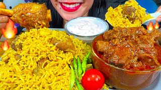 ASMR MUTTON PULAO, SPICY MUTTON CURRY, RAITA MUKBANG MASSIVE Eating Sounds