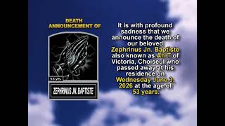 Zephrinus Jn  Baptiste ~ Short Obituary