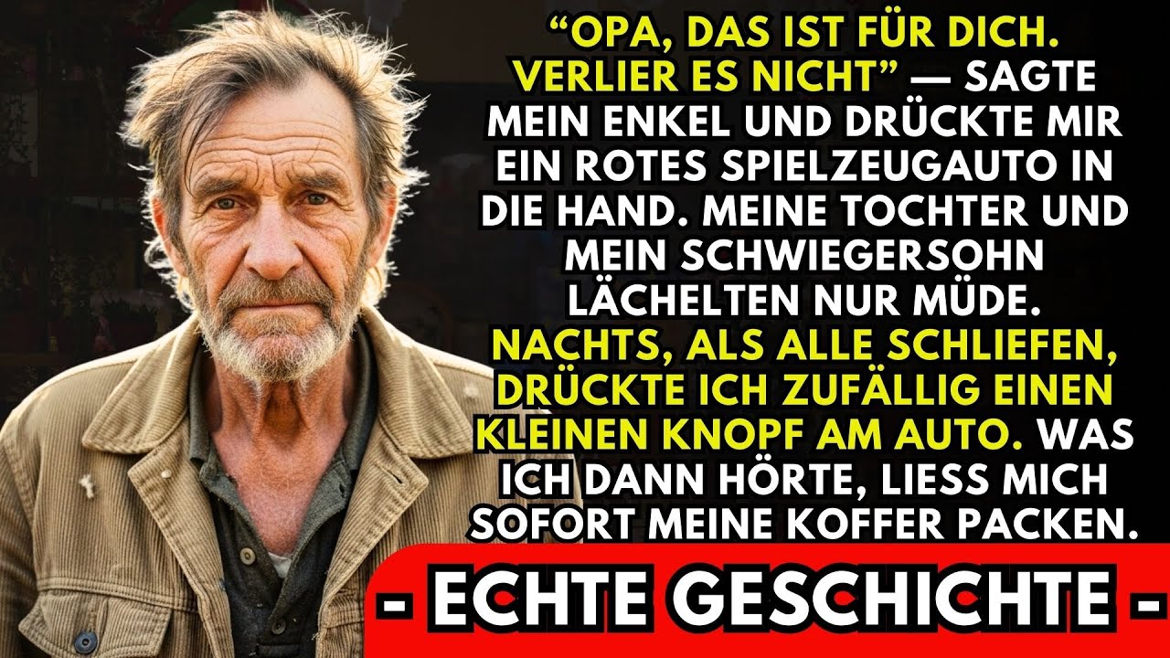 Heiligabend, mein achtjähriger Enkel drückte mir ein billiges rotes Spielzeugauto in die Hand und flüsterte: „Opa, verlier es nicht. Es ist wichtig.“ Ich lächelte, während meine Tochter und ihr...