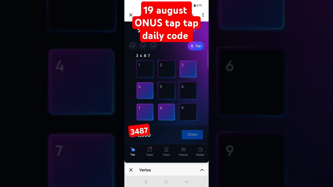 Onus tap tap daily 19 August code | Onus tap tap 