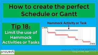 Tip 18: Limit the use of Hammock activities or tasks in a project schedule, programme or Gantt