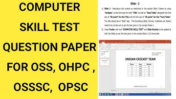 COMPUTER SKILL TEST QUESTION PAPER FOR OHPC , OSSC