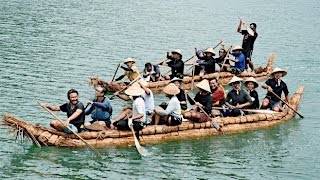 草舟西表島に到着３万年前の航海再現は潮流で手こぎ中断も