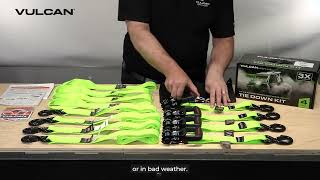 Vulcan High-Viz Green Ratchet Strap Tie Down Kit 4-Pack Unboxing
