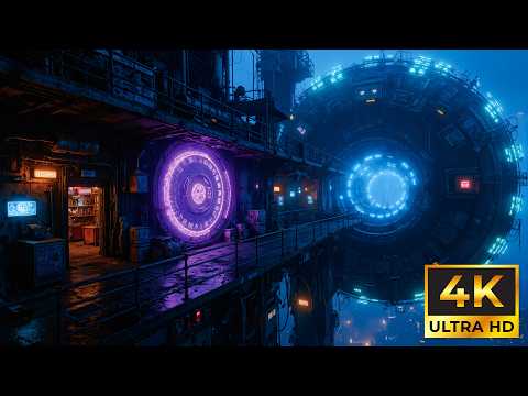 Space Portal Scene Above a Futuristic Metropolis | sounds of rain & Sleeping | 4K