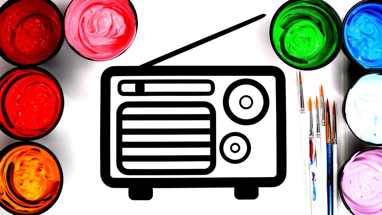 💜 Painting Toy Radio Paint Colouring Pages for Kids, Learn Colors with Paint