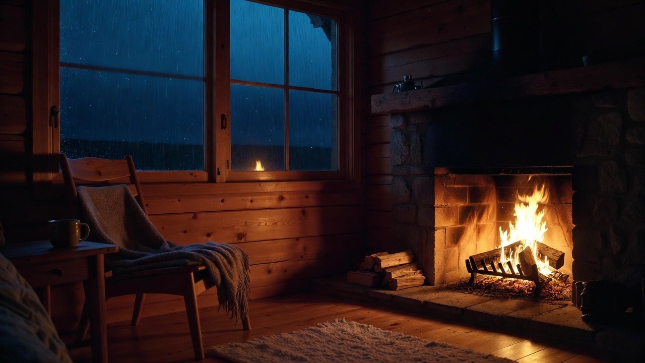3 Hours Heavy Rain & Fireplace Sounds 🔥 | Cozy Cabin Sleep Ambience