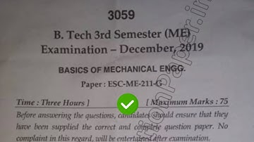 2019 Mdu BTech ME 3rd Sem Basics of Mechanical Engg Question Paper