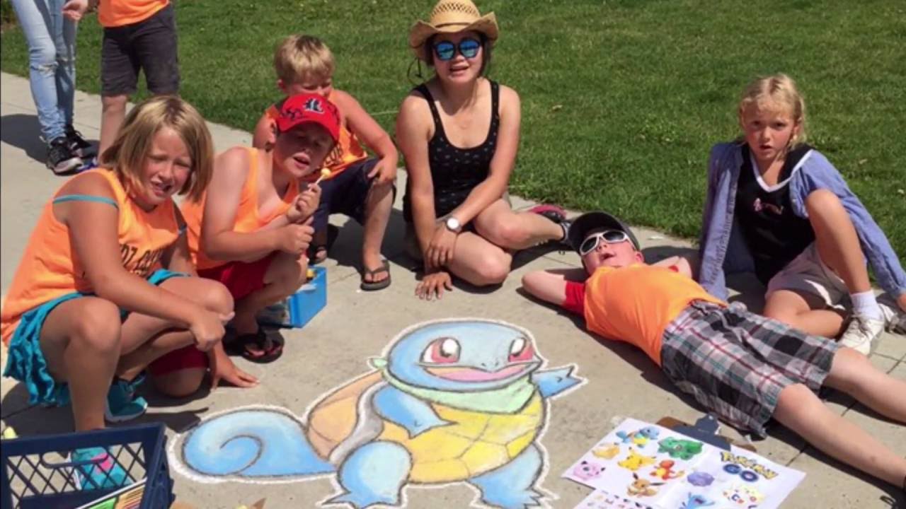 Calgary Chalk Artist, Sidewalk Chalk Pokemon Go at Sylvan Lake's Art in
