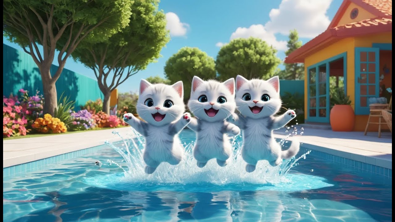 Six Little Kittens Jumping in the Pool | Fun Cat Song for Kids | Splashing and Counting Rhyme