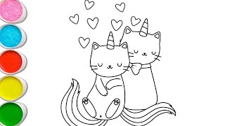 How To Draw Unicorn Cat Drawing Coloring Painting For Beginners Valentine Unicorn Kitty Cat