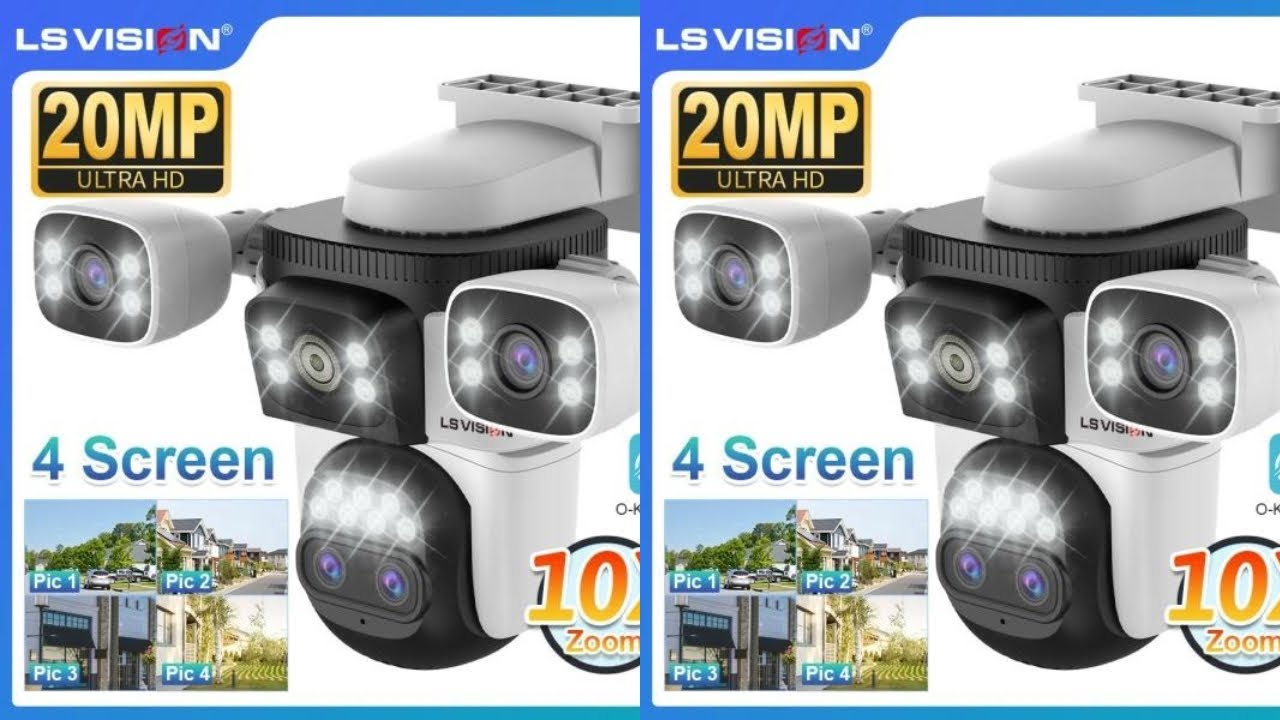 LS VISION 20MP 4-Screen WiFi Security Camera | 10X Zoom, Auto Tracking & Waterproof CCTV