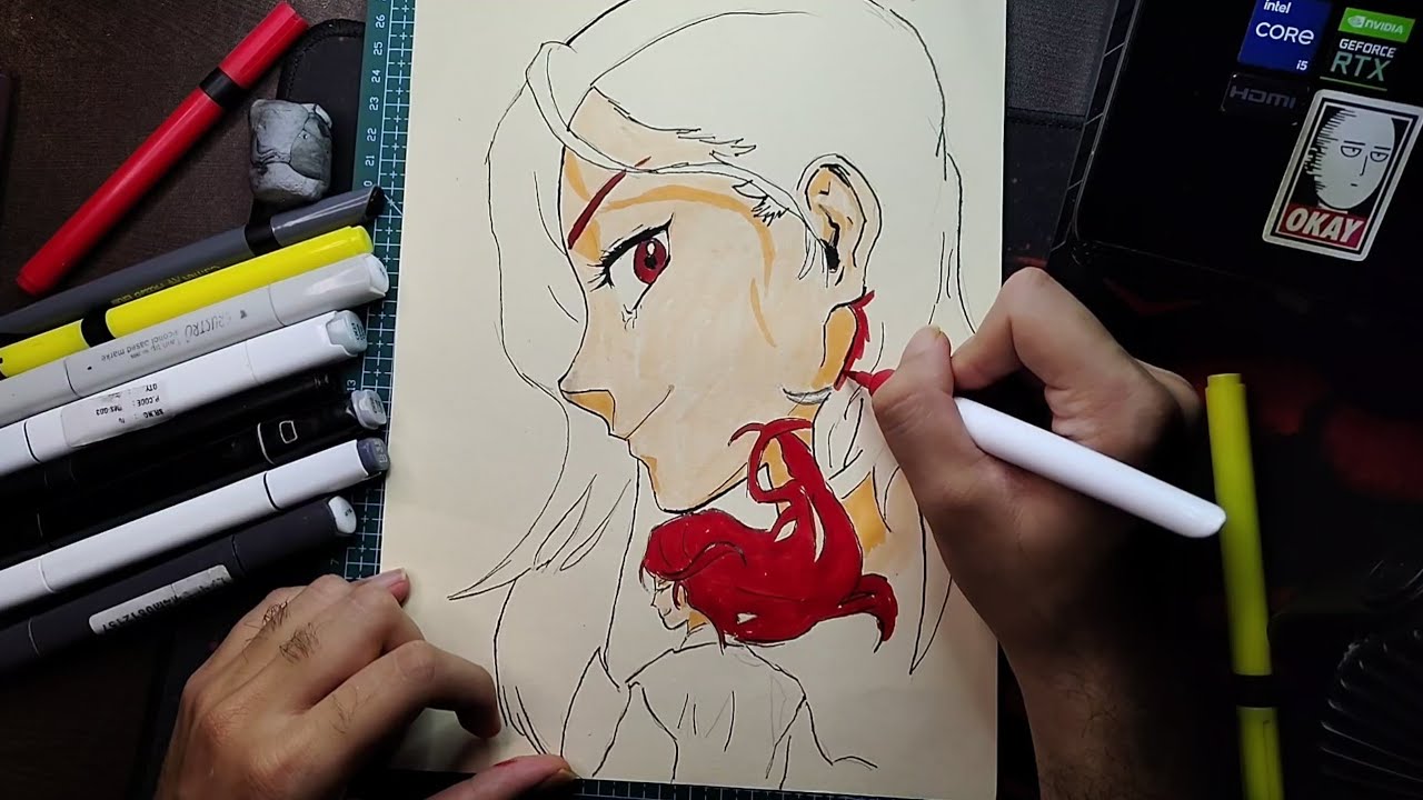 Easy Anime Drawing || How to Ink & Color an Anime Girl || Satisfying Art Tutorial by