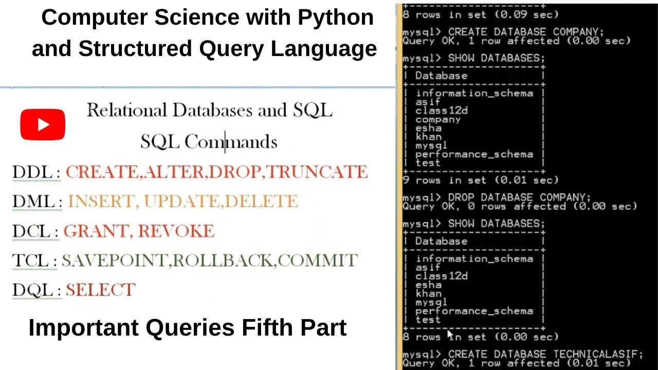 Relational Database Management System MySQL queries Fifth Part CBSE important questions 