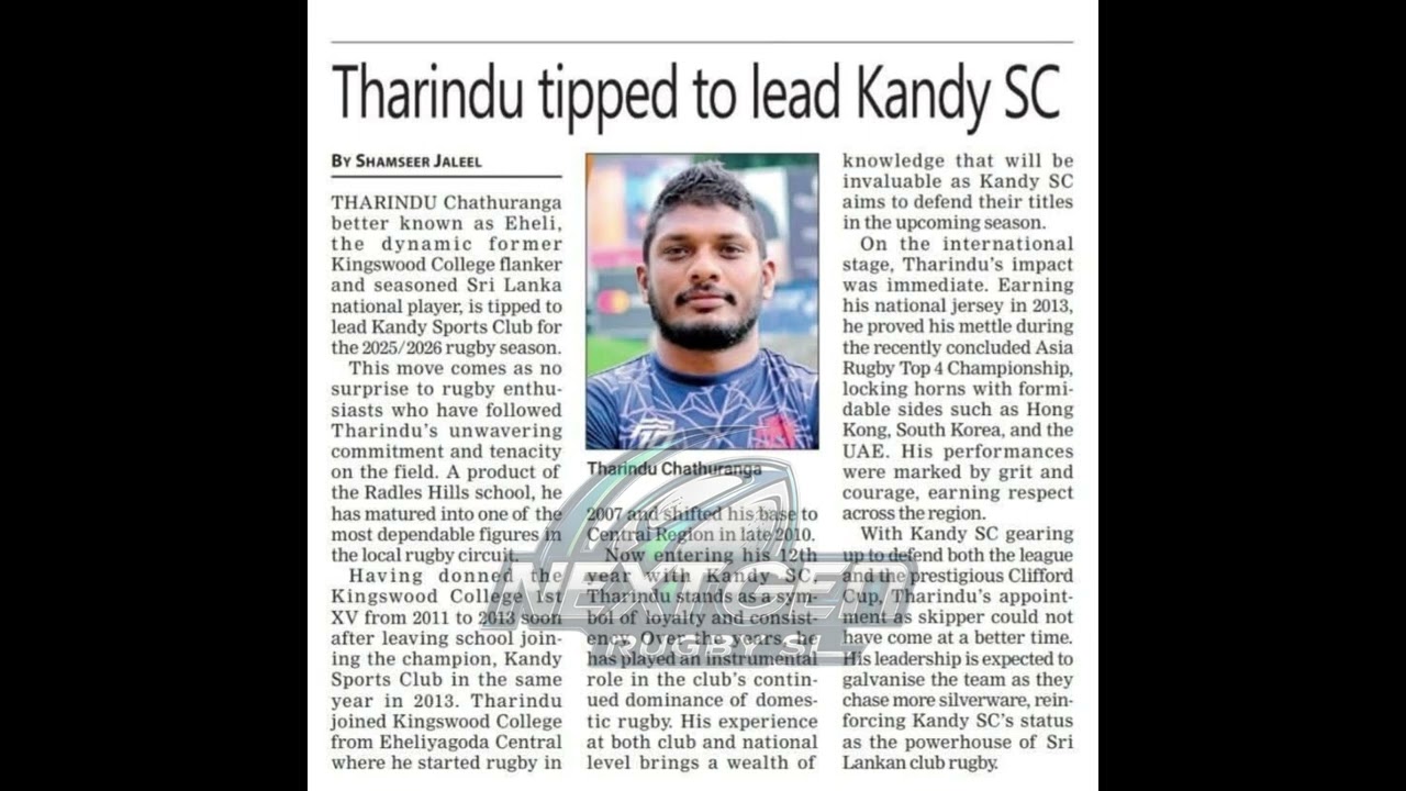 Tharindu Chathuranga to Lead Kandy SC | 2025/2026 Rugby Season Update