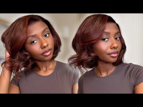 😍THE BEST COLORED BOB WIG EVER| Auburn Brown Highlight Glueless Bob Wig Install | Ft. Nadula Amazon