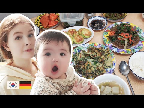 SUB) 🇰🇷🇩🇪 German wife cooks for her Korean mother-in-law’s birthday. | Adorable baby | Korean food