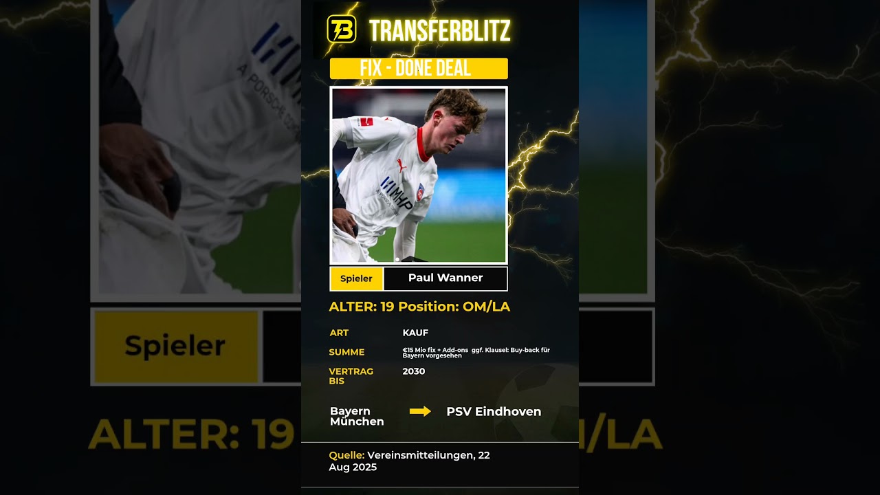 Paul Wanner: FC Bayern → PSV Eindhoven – bestätigt ✅⚽️ 