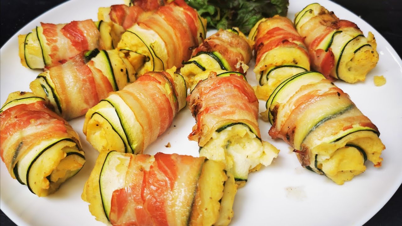 Zucchini Bacon Röllchen mit Kartoffeln gefüllt vom Activa Pelletsmoker / perfekte Grillbeilage