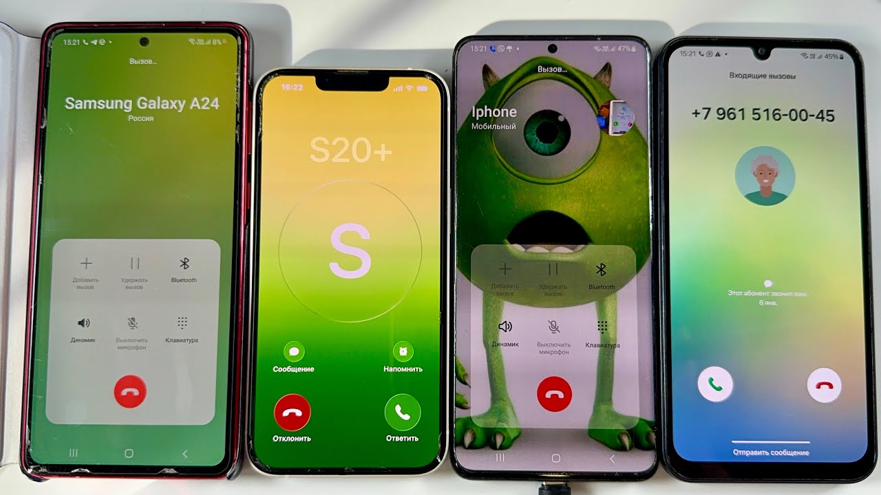 Incoming Calls Green IPhone 13 + Samsung A24 + Samsung Galaxy S20+ and Galaxy Note 10