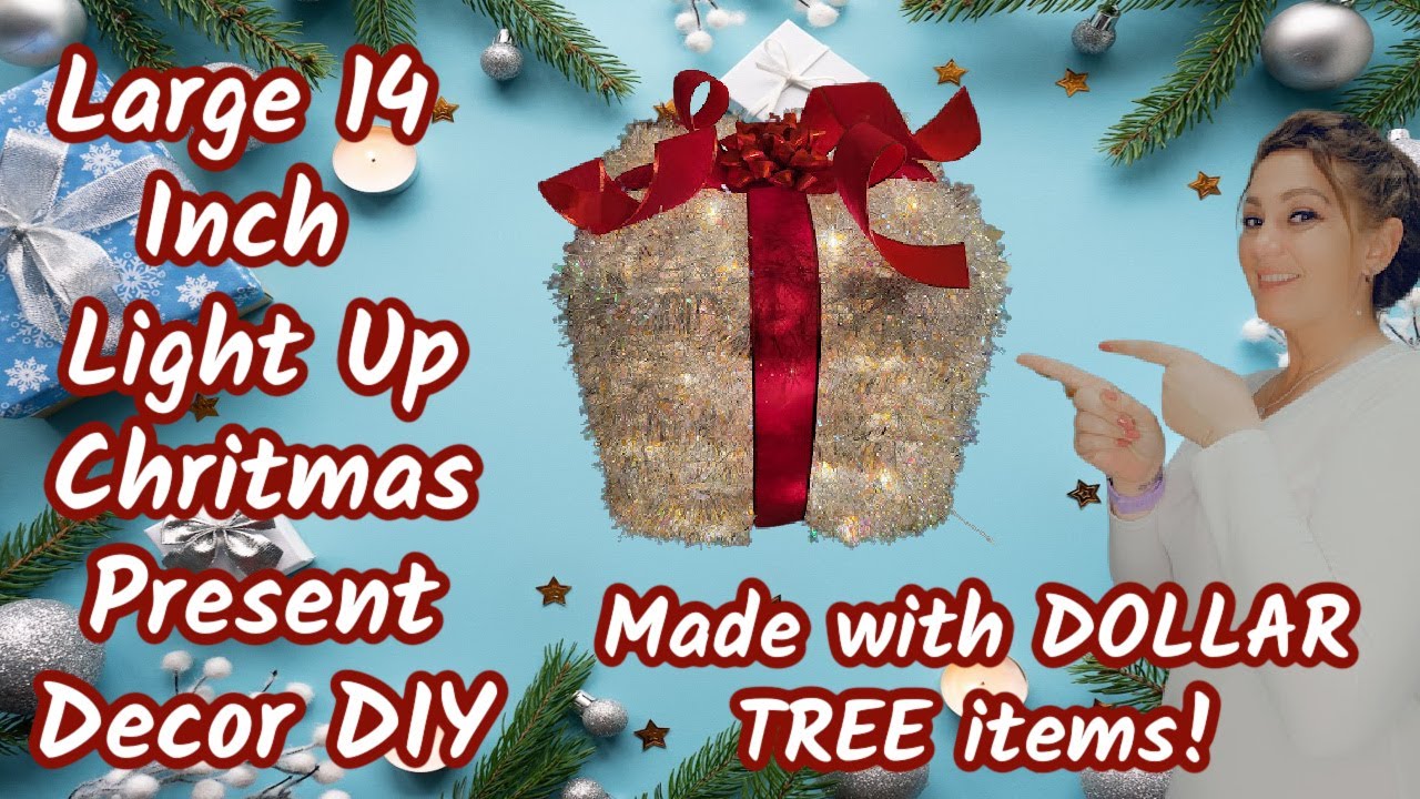 LARGE 14 inch Light Up Christmas Present made with DOLLAR TREE items