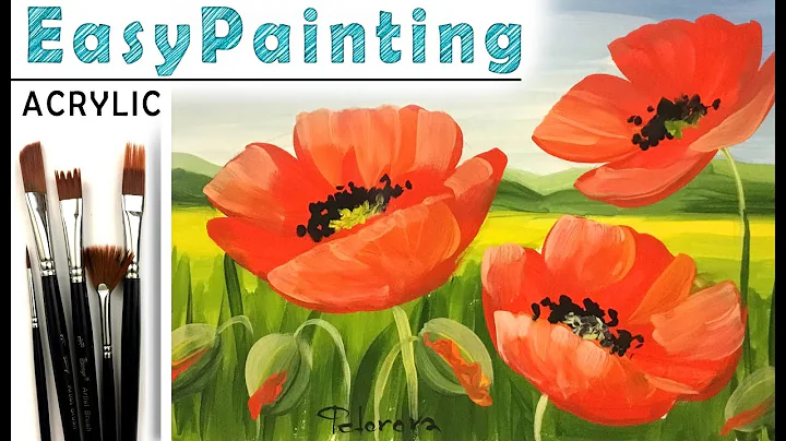 "Poppies" How to paint landscape & flower🎨ACRYLIC full tutorial for beginners