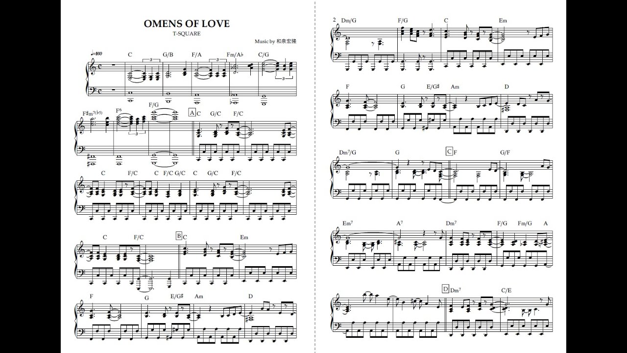 【譜面】OMENS OF LOVE / T-SQUARE  ピアノソロ譜