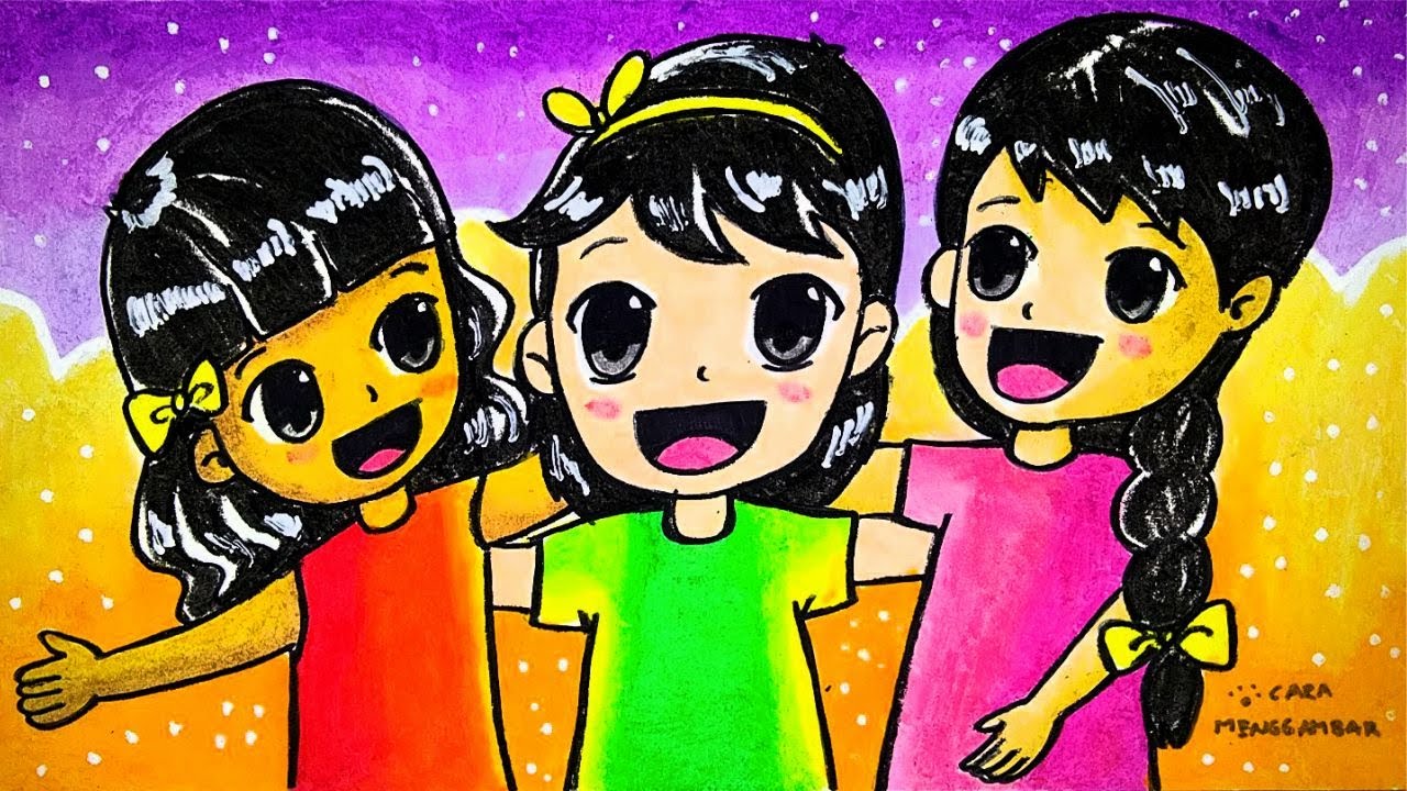 Cara Menggambar Tema Persahabatan Ep 261 Youtube Gambar Sahabat Warna