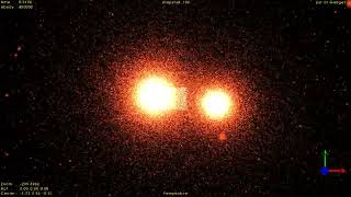 A numerical simulation of an interaction between elliptical galaxies.