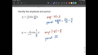 Find the amplitude and period of trigonometric functions